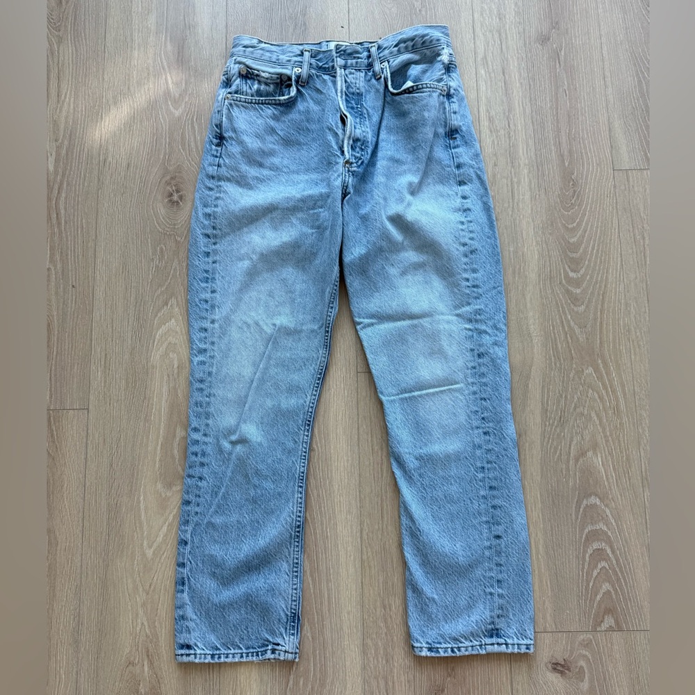 AGOLDE Riley Straight Crop High Rise Denim Jeans in Blur Size 26